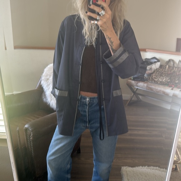 Asian Gray Mandarin Collar Jacket light weight medium - Picture 1 of 10